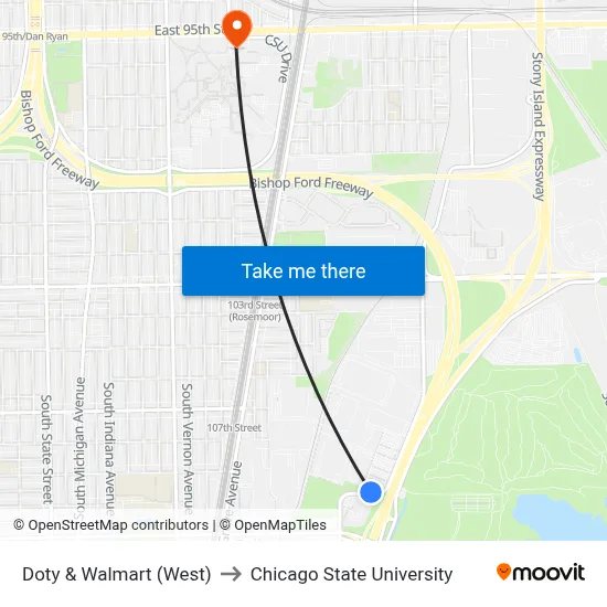 Doty & Walmart (West) to Chicago State University map