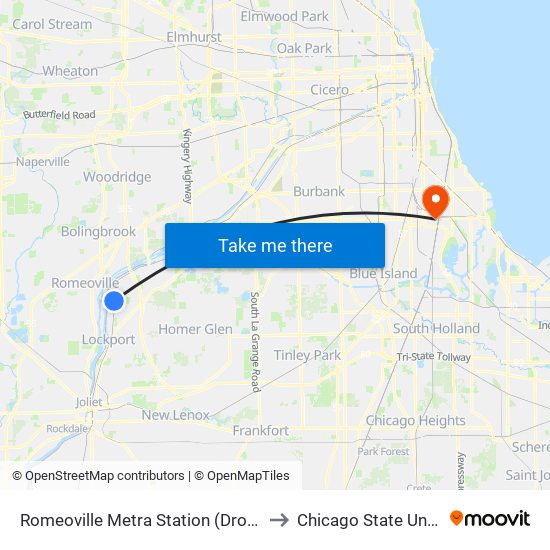 Romeoville Metra Station (Drop Off Only) to Chicago State University map