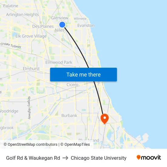 Golf Rd & Waukegan Rd to Chicago State University map