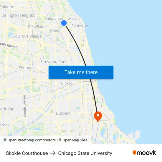 Skokie Courthouse to Chicago State University map