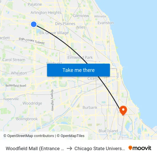 Woodfield Mall (Entrance 1) to Chicago State University map