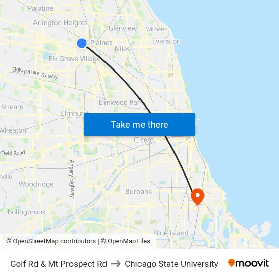 Golf Rd & Mt Prospect Rd to Chicago State University map