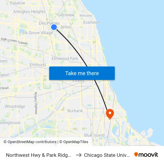 Northwest Hwy & Park Ridge Point to Chicago State University map