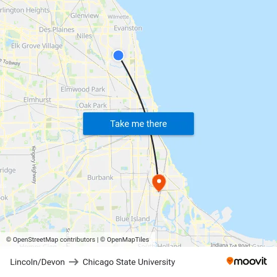 Lincoln/Devon to Chicago State University map
