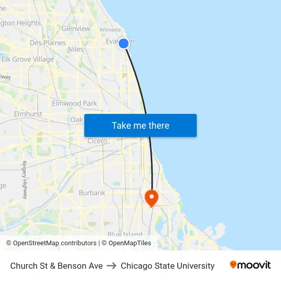 Church St & Benson Ave to Chicago State University map