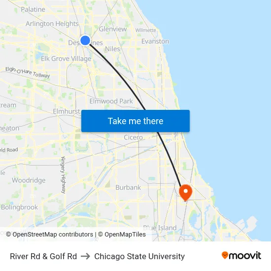 River Rd & Golf Rd to Chicago State University map