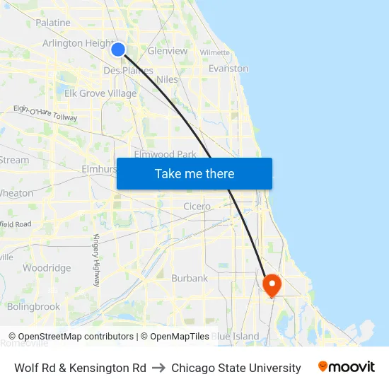 Wolf Rd & Kensington Rd to Chicago State University map