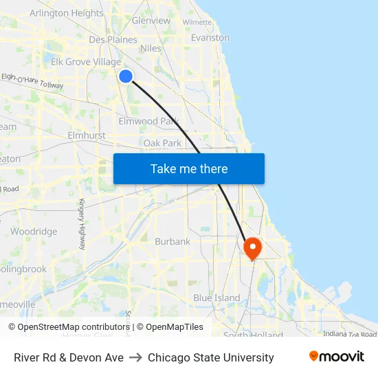 River Rd & Devon Ave to Chicago State University map