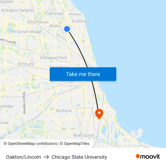 Oakton/Lincoln to Chicago State University map