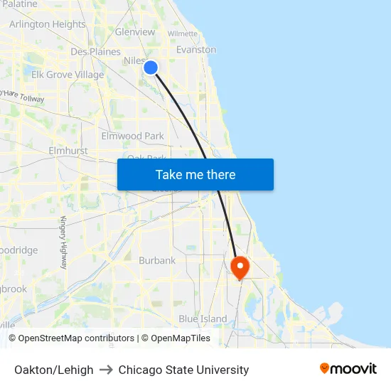 Oakton/Lehigh to Chicago State University map