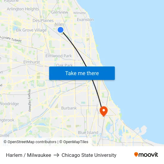 Harlem / Milwaukee to Chicago State University map