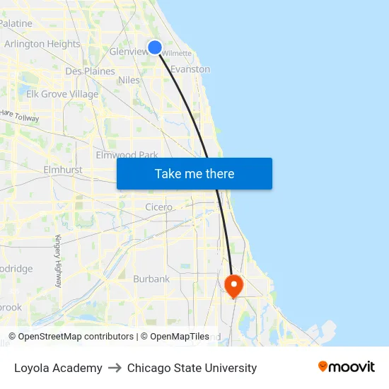 Loyola Academy to Chicago State University map