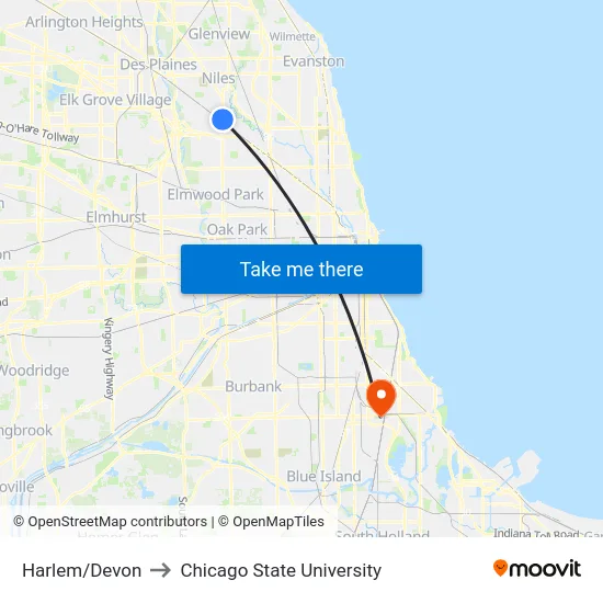Harlem/Devon to Chicago State University map