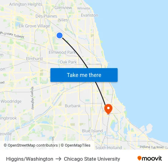Higgins/Washington to Chicago State University map