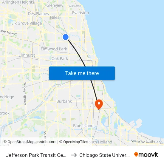 Jefferson Park Transit Center to Chicago State University map