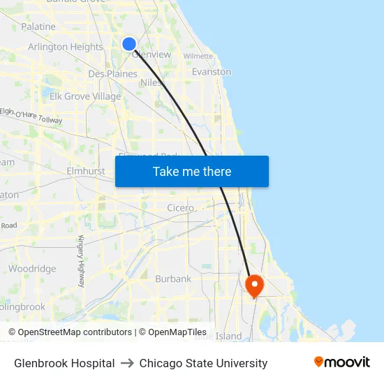 Glenbrook Hospital to Chicago State University map
