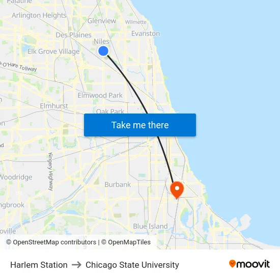 Harlem Station to Chicago State University map