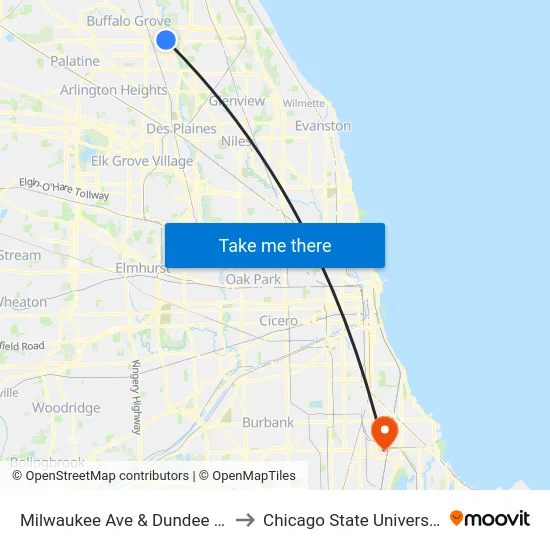 Milwaukee Ave & Dundee Rd to Chicago State University map