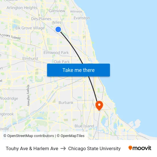 Touhy Ave & Harlem Ave to Chicago State University map
