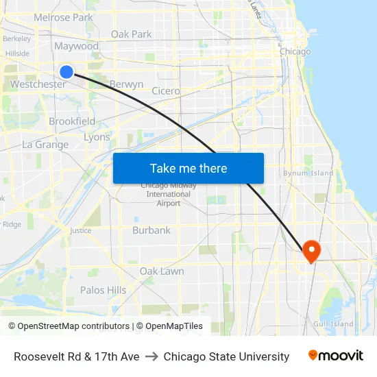 Roosevelt Rd & 17th Ave to Chicago State University map