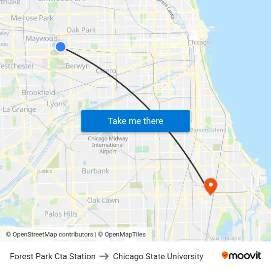 Forest Park Cta Station to Chicago State University map