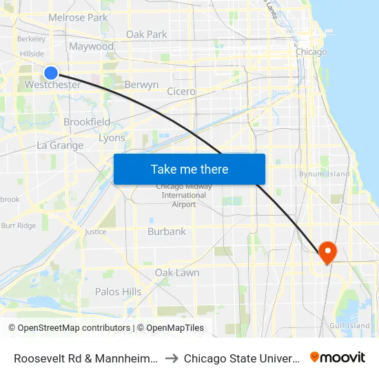 Roosevelt Rd & Mannheim Rd to Chicago State University map