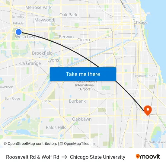 Roosevelt Rd & Wolf Rd to Chicago State University map