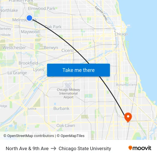 North Ave & 9th Ave to Chicago State University map