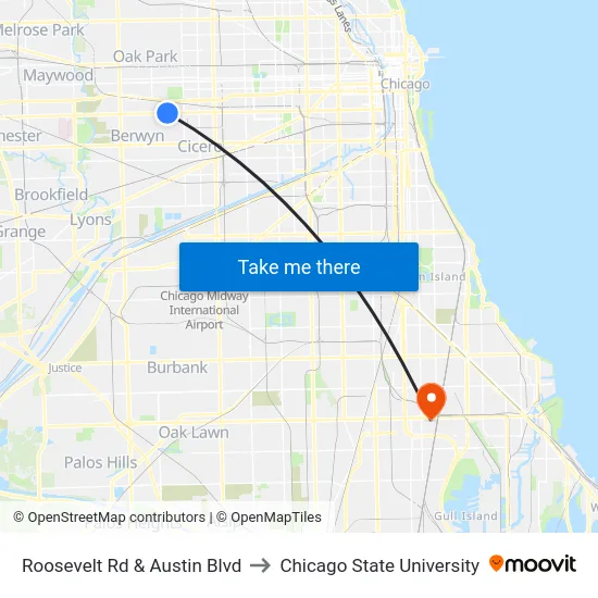 Roosevelt Rd & Austin Blvd to Chicago State University map