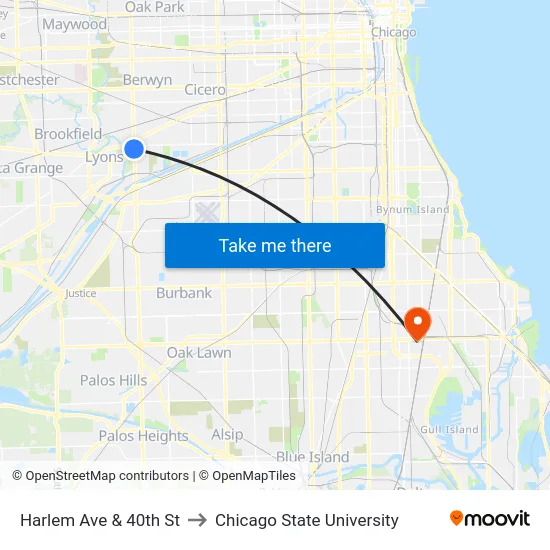 Harlem Ave & 40th St to Chicago State University map