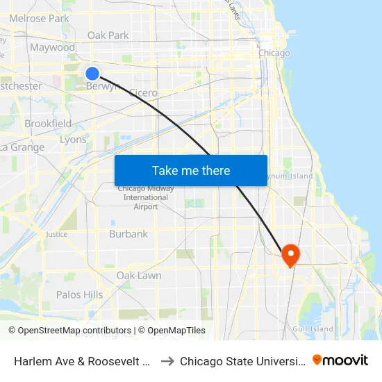 Harlem Ave & Roosevelt Rd to Chicago State University map