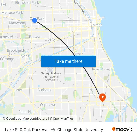 Lake St & Oak Park Ave to Chicago State University map