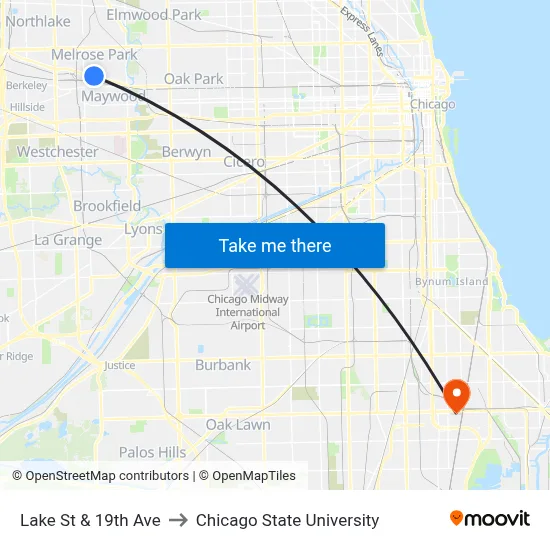 Lake St & 19th Ave to Chicago State University map