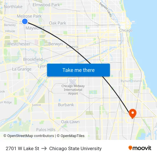 2701 W Lake St to Chicago State University map