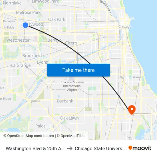 Washington Blvd & 25th Ave to Chicago State University map