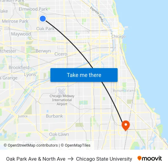 Oak Park Ave & North Ave to Chicago State University map
