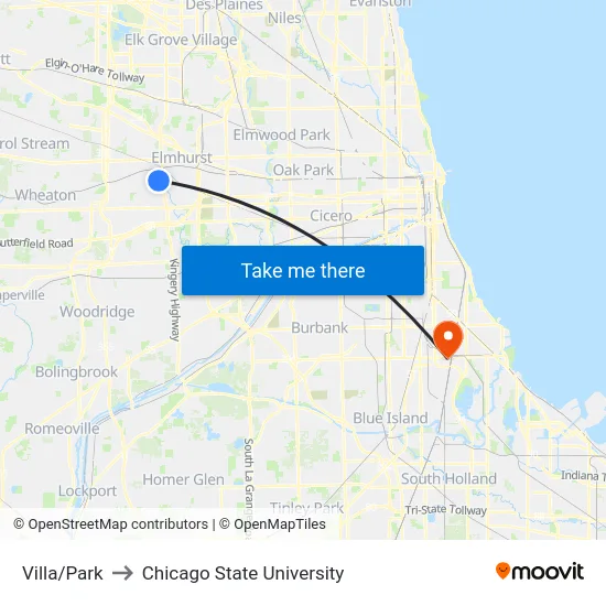 Villa/Park to Chicago State University map