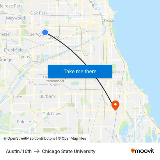 Austin/16th to Chicago State University map