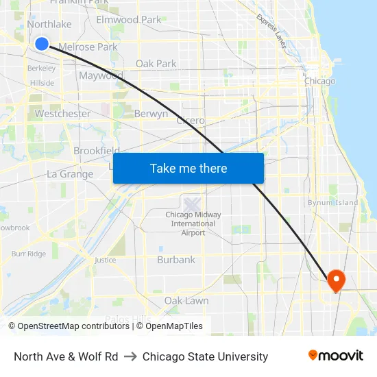 North Ave & Wolf Rd to Chicago State University map