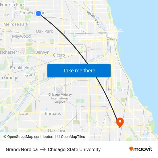 Grand/Nordica to Chicago State University map