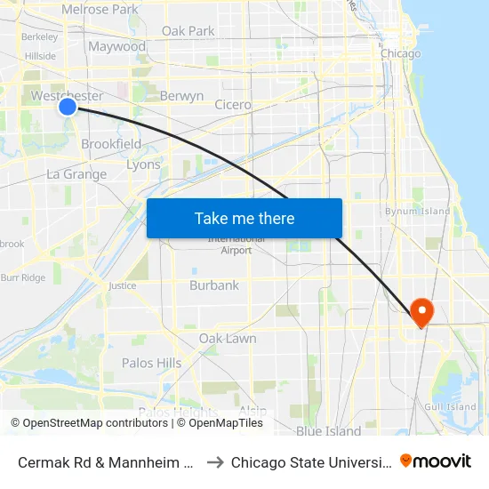 Cermak Rd & Mannheim Rd to Chicago State University map