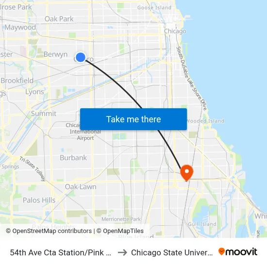 54th Ave Cta Station/Pink Line to Chicago State University map
