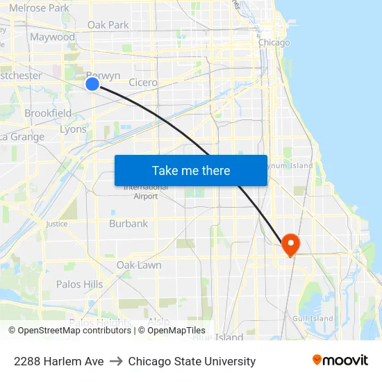 2288 Harlem Ave to Chicago State University map
