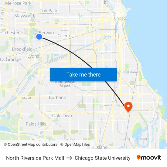 North Riverside Park Mall to Chicago State University map