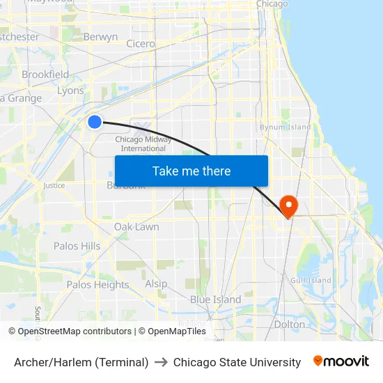 Archer/Harlem (Terminal) to Chicago State University map