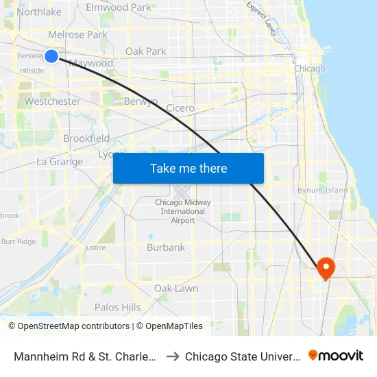 Mannheim Rd & St. Charles Rd to Chicago State University map