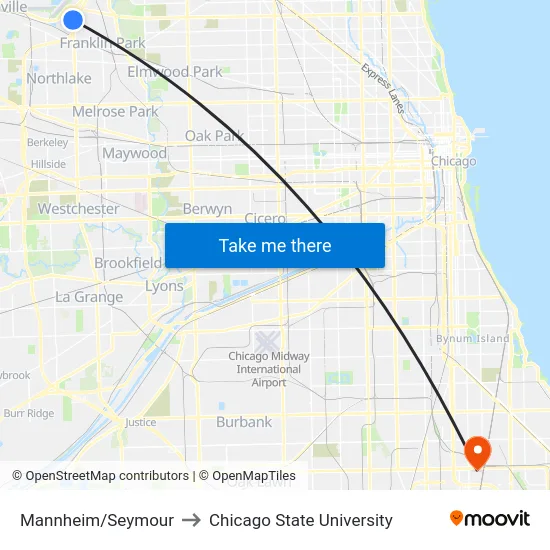 Mannheim/Seymour to Chicago State University map