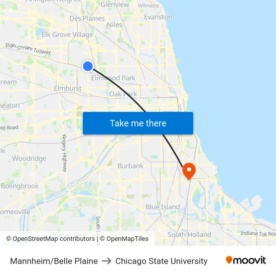 Mannheim/Belle Plaine to Chicago State University map