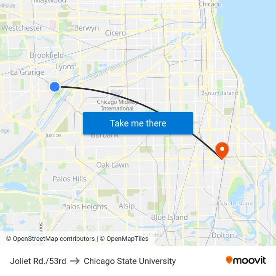 Joliet Rd./53rd to Chicago State University map