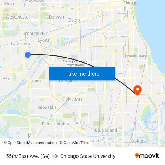 55th/East Ave. (Se) to Chicago State University map